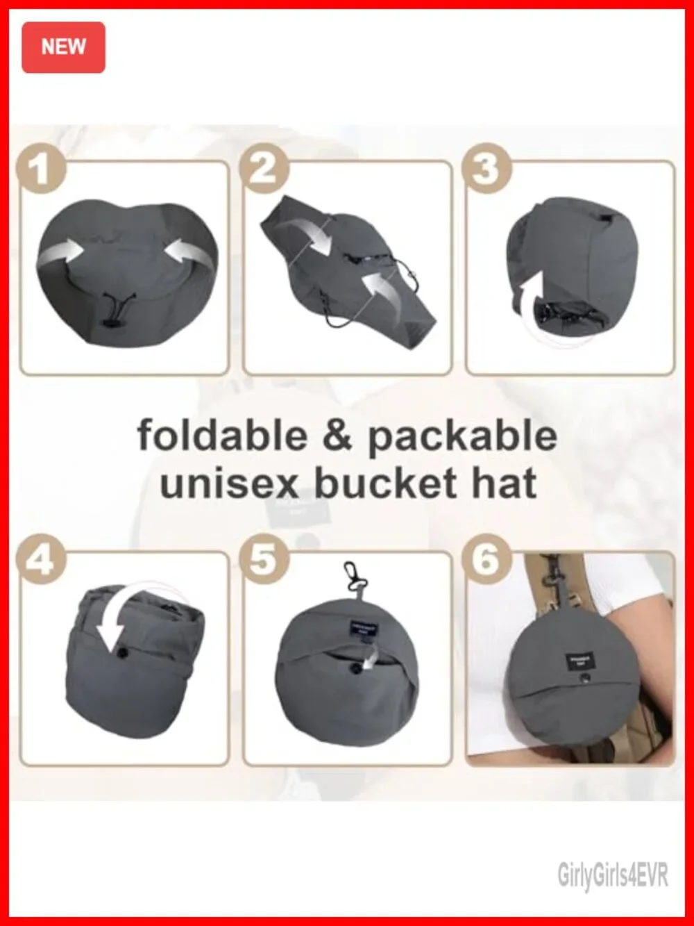 Waterproof UV Protection Packable Bucket Hat - Adjustable